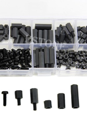 2020 New 160Pcs M3 Nylon Black M-F Hex Spacers Screw Nut Ass