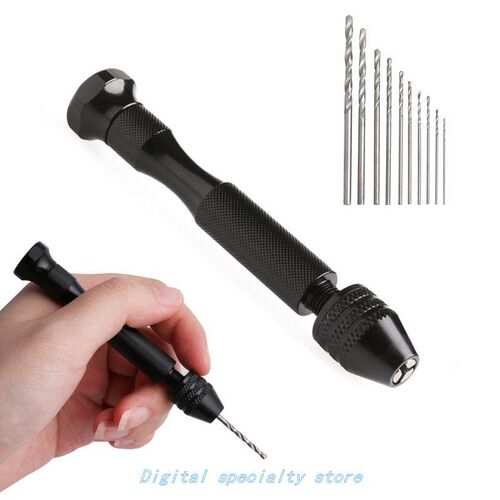 Hot Micro Aluminum Hand Drill Keyless Chuck + 10pcs Twist Dr