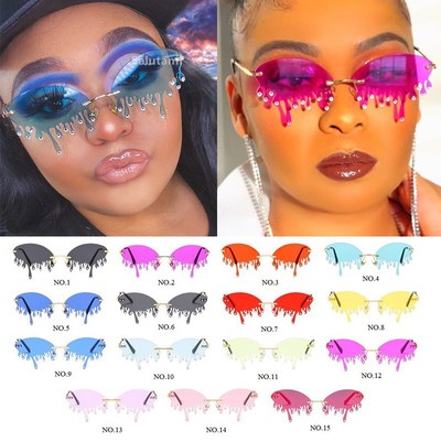 Wholesale Chic Rimless Candy Color Crystal Tears Sunglasses