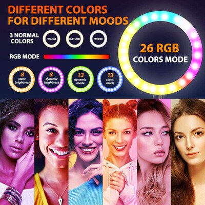 10/12” RGB Dimmable Selfie Ring Light Photo Ringlight Phone