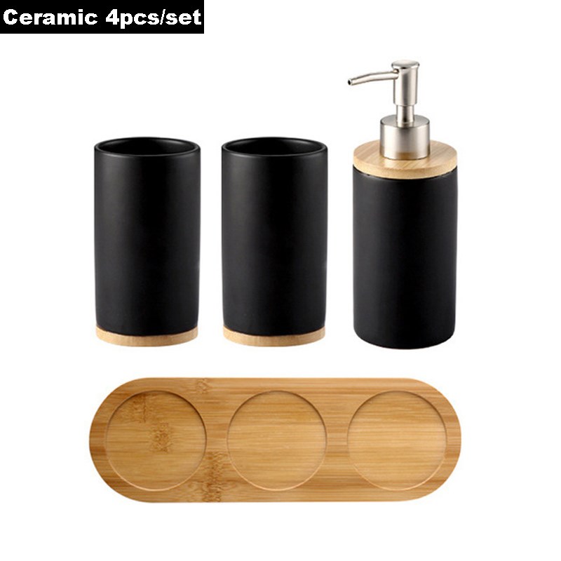 Bamboo Bathroom Accessories Toothbrush Holder Soap Dispenser