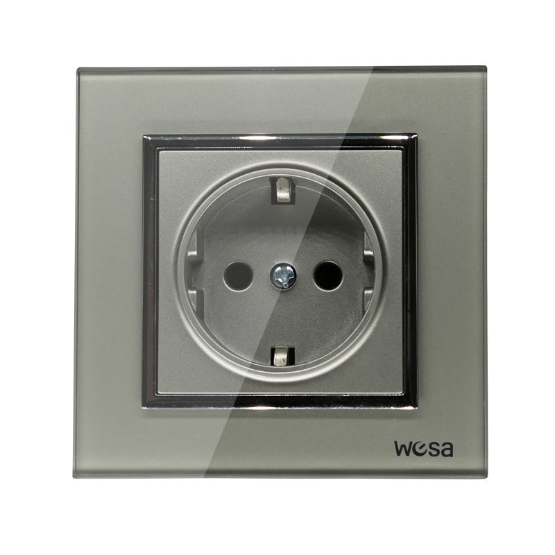 One Socket Glass Grey Design E Wall Socket 5V 2A Grey Temper