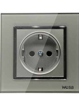One Socket Glass Grey Design E Wall Socket 5V 2A Grey Temper