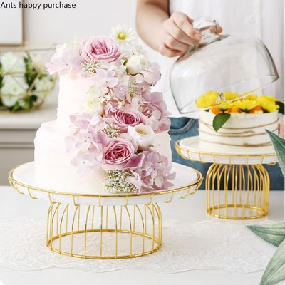 Golden Wrought Iron Cake Plate with Glass Cover Cake Dessert
