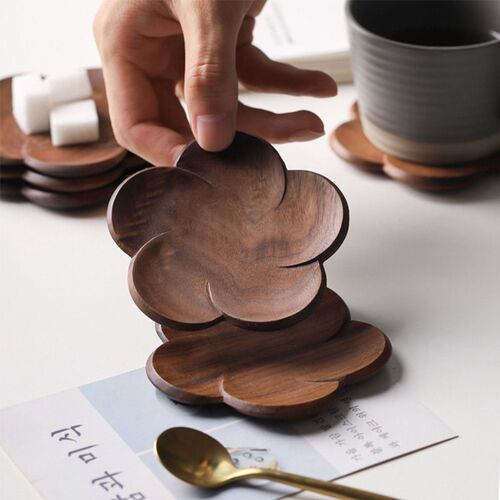 Wooden Coasters Flower Heat Insulation Cup Holder Kitchen Dr
