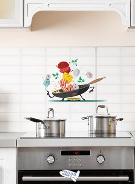 Cartoon Happy pan kitchen Wall Sticker for Kitchen fridge cu