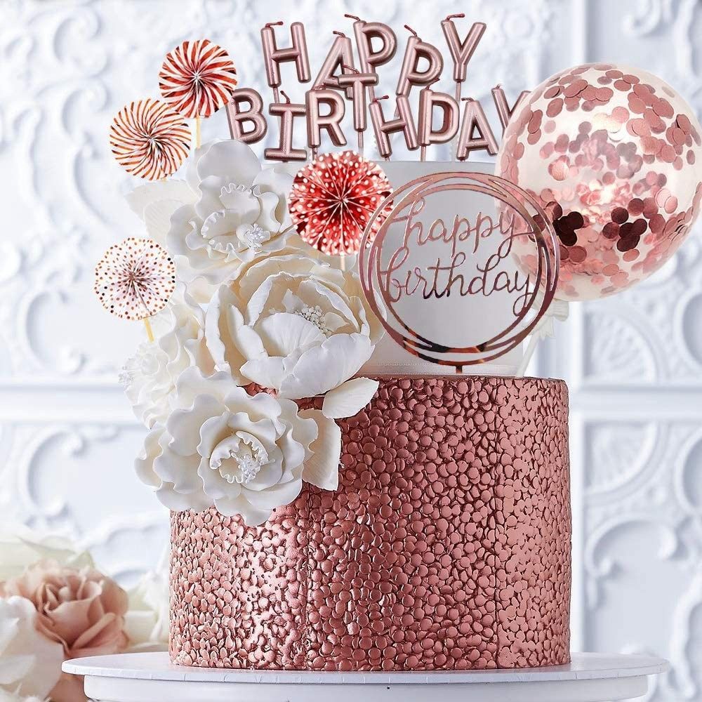 rose gold cake topper set happy birthday party decor sweet b