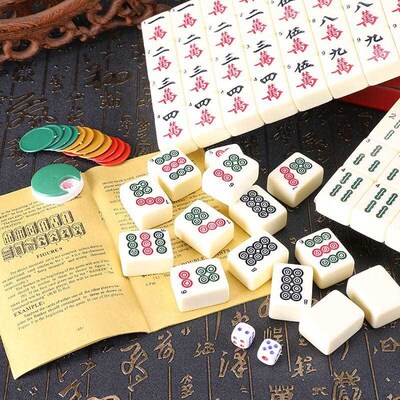 Souvenir Chinese Mahjong Game Set English Descrip Wood Case