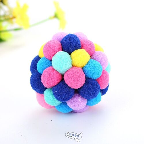 Cute plush Bouncy Ball Pet Cat Toy Colorful Handmade Bells B