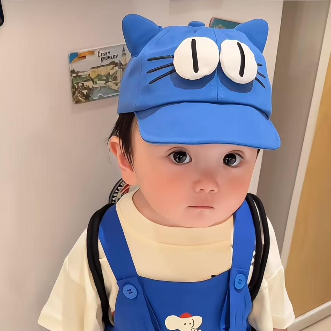 儿童翻边棒球帽鸭舌帽可爱防晒防风立体大眼软帽檐婴幼儿宝宝帽子