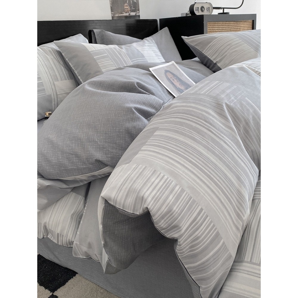 日本进口简约北欧风全棉床上四件套100纯棉被套罩床单人宿舍三件