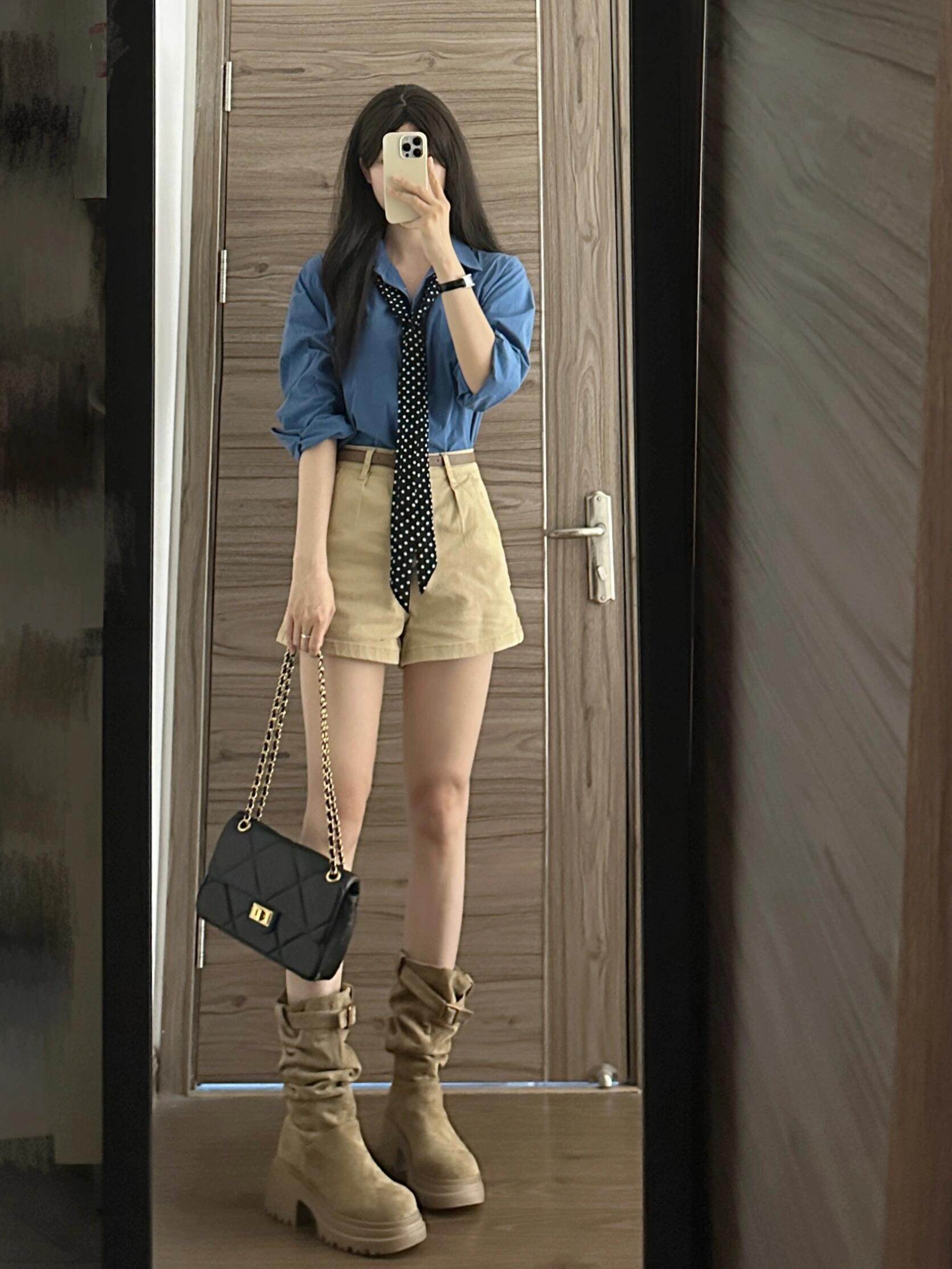 法式气质2025早秋新款女士蓝色长袖宽松衬衣咖色收腰显瘦短裤套装,女装/女士精品,时尚套装,淘宝优惠券,粉丝福利购,淘宝优惠卷