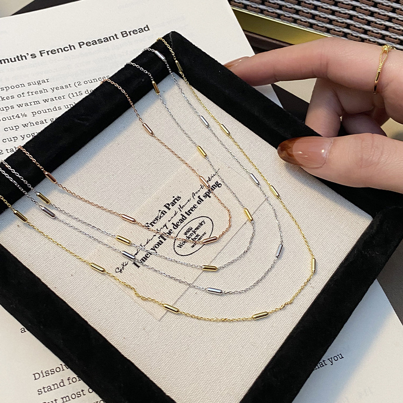 英国设计师cherry kitty小众s925银素链细链女圆柱间珠十字链项链