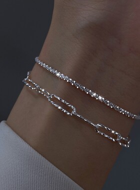 日本portney bells925银 波光粼粼闪光手链女ins冷淡风叠戴几何