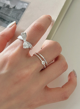 日本portney bells925银不规则蝴蝶结戒指女ins小众设计甜美简约