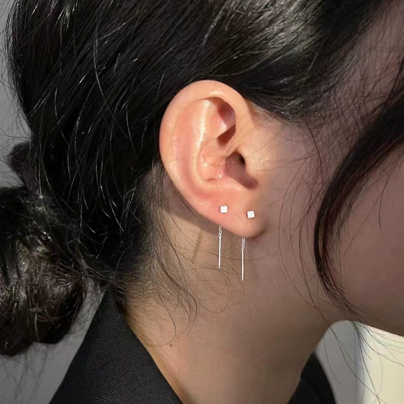 英国设计师cherry kitty 方块拉丝耳线女s925银耳环个性耳饰耳坠
