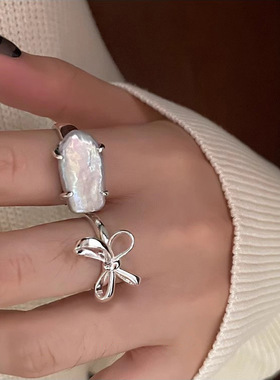 日本portney bells925银蝴蝶结戒指女 小众设计感ins甜美简约