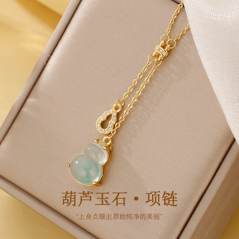 日本portney bell绿玉葫芦项链女锁骨链吊坠女复古中国风高级