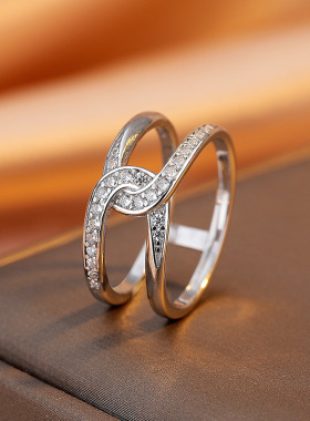 英国设计师cherry kitty925银c形交叉双排扣戒指女欧美风时尚轻奢
