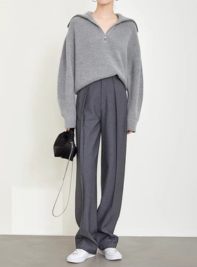 日本portney bell 高ji灰色西装裤老钱风裤子显瘦阔腿裤休闲直