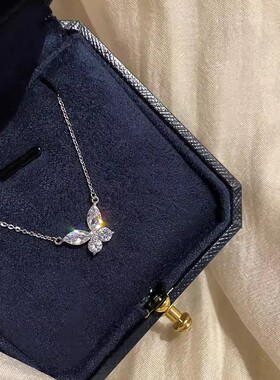 日本portney bells925银蝴蝶结闪钻项链女ins小众轻奢气质仙女风