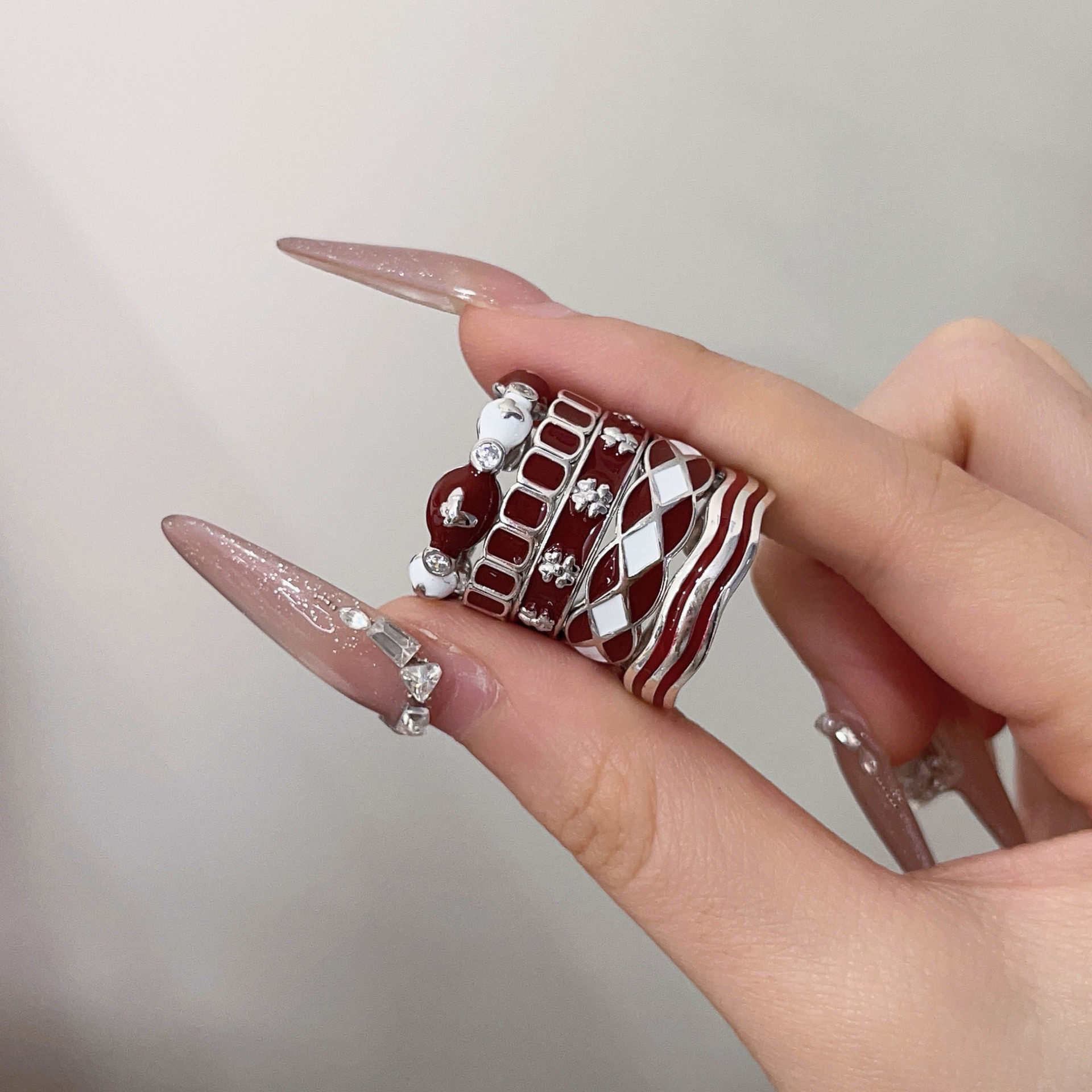 英国设计师cherry kittys925红色滴胶戒指純銀时尚开口指环女轻奢