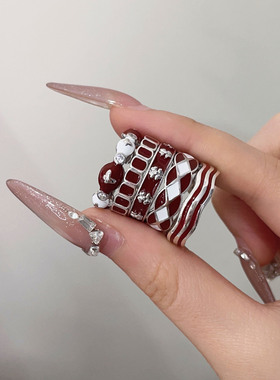 英国设计师cherry kittys925红色滴胶戒指純銀时尚开口指环女轻奢