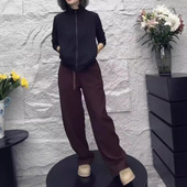 bell秋季 休闲裤 新款 卫衣时尚 女 黑色拉链立领长袖 日本portney