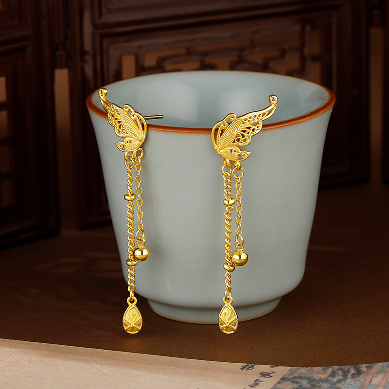 日本portney bell镂空花丝蝴蝶耳钉龙年高级感百搭耳饰三金婚嫁