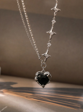 日本Portney Bell欧美轻奢气质黑色爱心项链女百搭简约高级