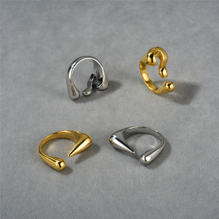 日本Portney Bell简约百搭问号感叹号开口戒指女欧美个性新款