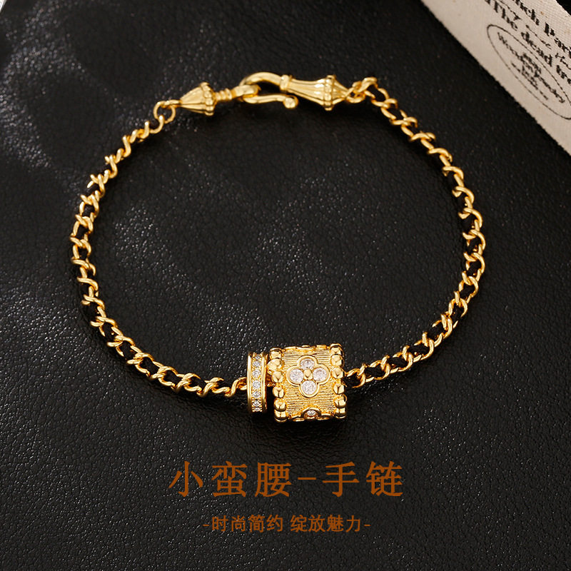 日本portney bell年新款小香风黑金编织设计小蛮腰手链中古