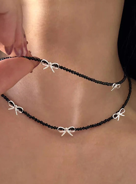 日本portney bells925银黑尖晶蝴蝶结项链女 甜酷风ins小众设计