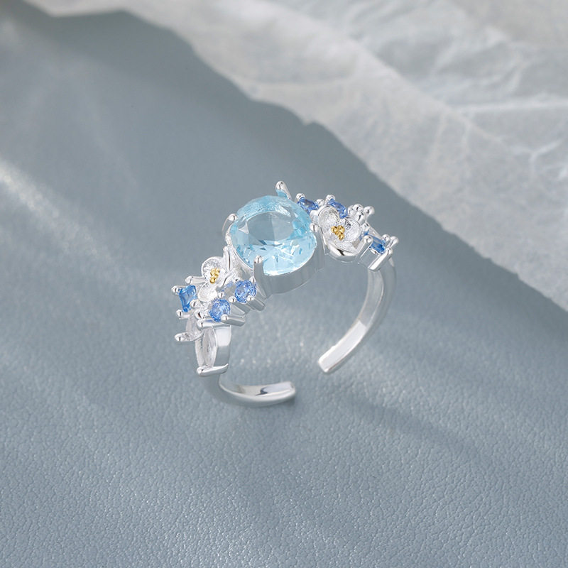 日本portney bell年新款花仙子蓝绣球花戒指女中古奢华高级感