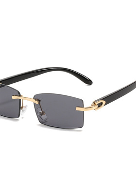 日本portney bell新款方框无框太阳镜 欧美潮流牛角切边眼镜