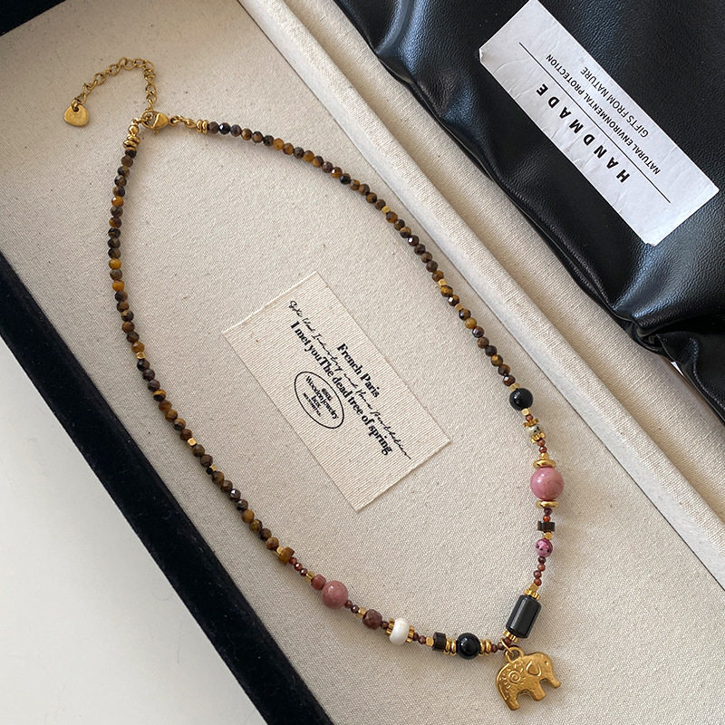 portney bell梦幻岛小象吉象项链串珠美拉德虎眼石锁骨链女小众