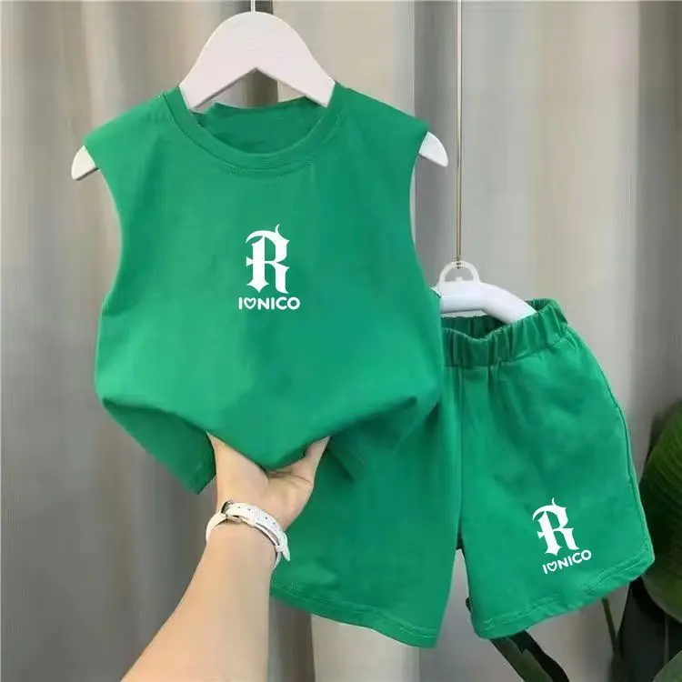 儿童夏装男童套装夏中小童运动无袖背心外穿五分短裤两件套新款12