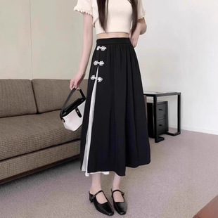 新中式大码胖妹妹300斤半身裙女夏季2025开叉高腰显瘦遮肉长裙子