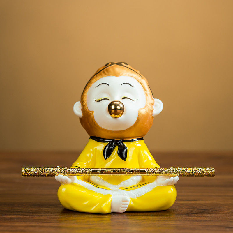 创意齐天大圣摆件可爱打坐孙悟空吹气球泡泡小猴子桌面笔托送礼物