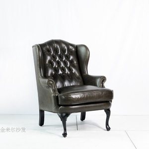 老虎椅 美式单人皮艺沙发新古典休闲沙发椅欧式椅子客厅家具脚蹬