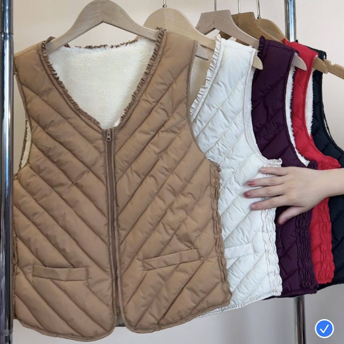 女士加绒加厚拉链冬款坎肩保暖内穿通勤中式棉马甲无袖时尚棉背心