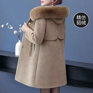 妈妈冬装中长款水貂绒大衣冬季新款洋气中年女秋冬加厚毛呢外套