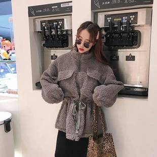 加厚粉色收腰羊羔毛短款外套女冬装韩版宽松显瘦毛绒大衣棉袄棉服