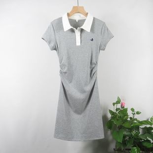 学院风甜美连衣裙女2025夏季 裙子 爆款 蝴蝶绣花收腰显瘦POLO领短袖