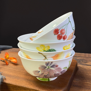 单个高脚碗花韵小碗景德镇 纯手绘釉下彩5英寸米饭碗家用陶瓷新款