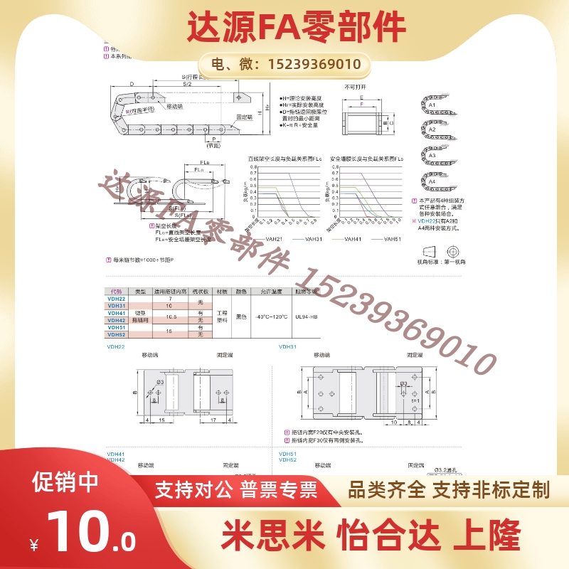 VAH21-F10-R15-N10/N16/N18/N25-VDH22微型拖链电缆保护链替代