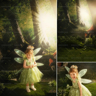 新款森系小天使精灵儿童翅膀摄影道具背景纸服装商拍女孩树林森林写真影楼婚纱摄影拍照背景布公主MH-2025