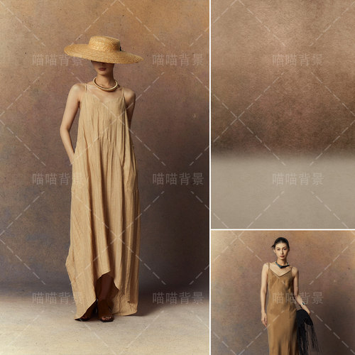 商拍淘宝服饰喷绘油画写真咖色棕色肌理纹理少女模特写真背景布油画风拍照背景摄影背景布渐变MH-2122