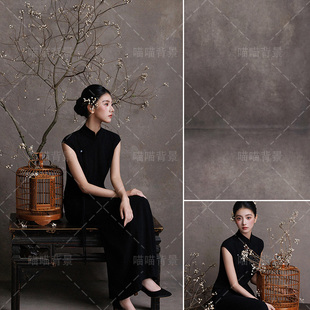 新中式黑旗袍少女清冷风写真拍照背景布黑灰是肌理油画喷绘高级感禅意东方美学影棚室内摄影背景纸MH-3274