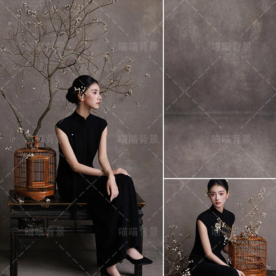 新中式黑旗袍少女清冷风写真拍照背景布黑灰是肌理油画喷绘高级感禅意东方美学影棚室内摄影背景纸MH-3274
